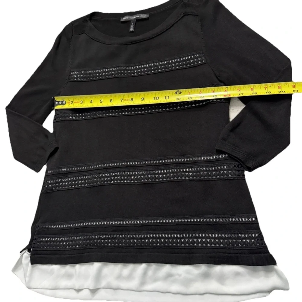 White House Black Market Sweater Top Small Black Lace Crochet Trim Layered Hem